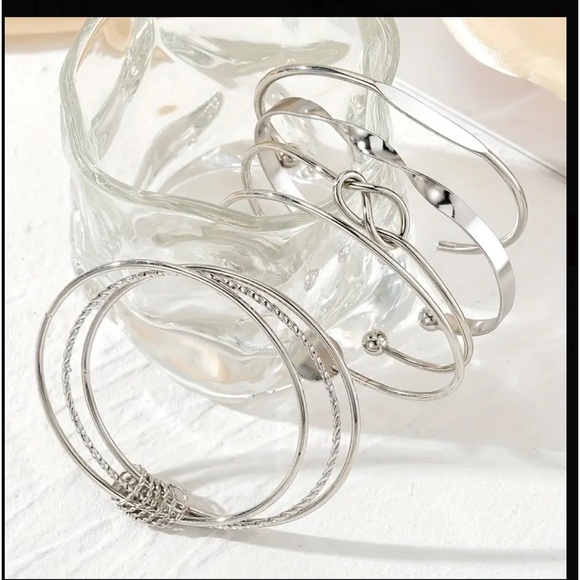 5 Piece Bangle Silver Bracelet Set - Picture 5 of 7